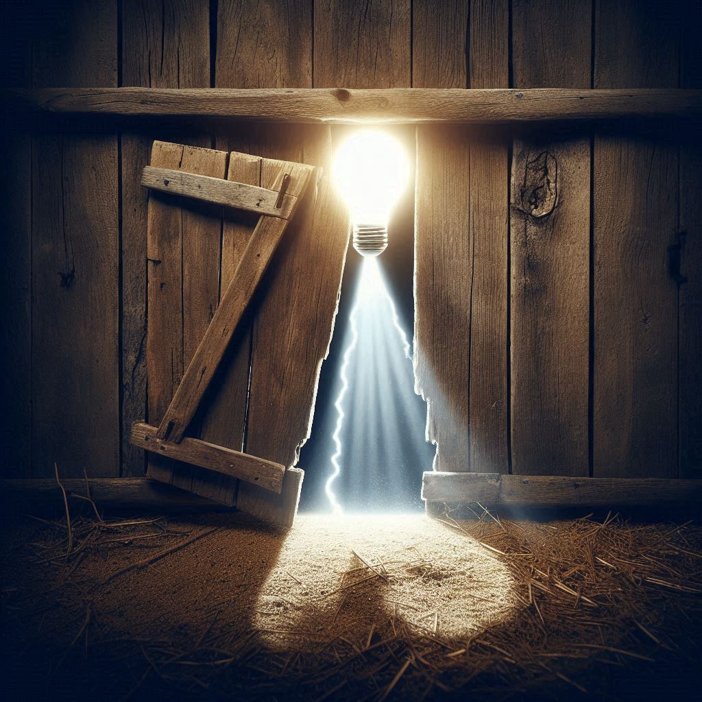 Interno di un pollaio con fascio di luce – simbolo dell’origine del progetto Fusion.43